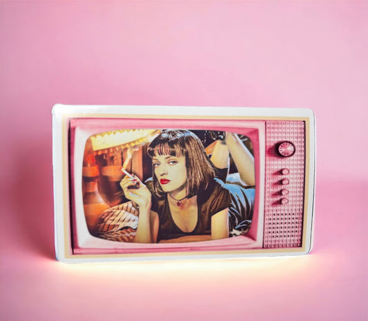 Mia Wallace - Pulp Fiction - Retro Pink TV - Vinyl Sticker - Die Cut